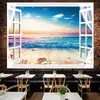 Tapiz de pared con diseño de paisaje de ventana para colgar en la pared, ideal para dormitorio, mesita de noche, decoración del hogar