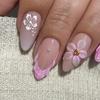 Uñas Portátiles de Venta Caliente Transfronteriza, 24 Piezas, Flor 3D Tridimensional, Perla, Concha, Forma de Almendra Mediana, Pegatinas de Uñas Portátiles