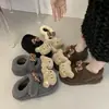 Lindas Pantuflas Peludas con Lazo de Oso y Tacón Alto para Mujer, Nuevo Modelo Invierno 2026, Cómodas Pantuflas de Algodón Cerradas Estilo Perezoso para Uso en Casa