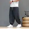2026 Verão Finos Estilo Chinês Seda Gelada Toque de Linho Falso Soltos Casuais Calças Harem Estampadas Estilo Étnico Masculino