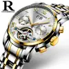 Reloj Mecánico Puro Correa de Acero Sólido Acero Inoxidable Totalmente Automático Reloj de Hombre de Gama Alta Reloj Mecánico Transparente Totalmente Calado para Hombre