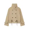 Novedades de otoño al por mayor en estilo europeo y americano: Gabardina versátil de color liso con cuello alto, modelo 1366373