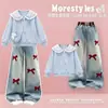 Traje de Moda Primavera y Otoño Nuevo Estilo Moda Simple Manga Larga Casual Dulce Lazo Jeans Conjunto de Dos Piezas