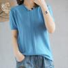 Camiseta holgada de manga corta de punto de algodón y lino con cuello en V, novedad de verano de 2020, camiseta de algodón de media manga, top informal fino para mujer