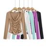 AP23067-23 primavera nuevo estilo europeo y americano cuello de soltero cuello halter sexy corto chica caliente elástico manga larga top camiseta