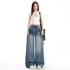 Jeans de Pierna Ancha Lavados con Remaches Estilo Retro Americano para Mujer Verano Nuevo Diseño Desgastados Sueltos Nicho Pantalones Rectos