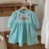 Estilo Misen Estilo Retrô Vestido Redondo Bordado Floral Soltinho para Bebê Menina Vestido para Meninas Roupas de Outono Novas Roupas Infantis