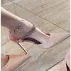 Novas sandálias nude rosa com strass e bico fino, elegantes saltos agulha, mules estilosos de bico fechado