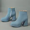 Botines de otoño e invierno para mujer talla grande, punta redonda, botas Martin ligeras de tacón alto, suela gruesa, plataforma impermeable, tacón cuadrado, cremallera lateral, suela de goma