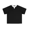 Camiseta Japonesa Retrô de Camadas com Decote V Falso Duas Peças Manga Curta para Casal, Estilo Universitário, Cleanfit, Top da Moda