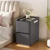 Mesa de cabeceira inteligente, multifuncional, uso doméstico, sem necessidade de instalação, com régua de energia, trava de senha, carregamento sem fio, armário de cabeceira de couro para quarto
