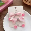 Grampo de Cabelo e Elástico Rosa Doce Estilo Coreano, Grampo de Cabelo Versátil com Xadrez de Cereja para Menina, Acessório de Cabelo de Princesa Feminino