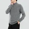 2025 Novo Outono e Inverno Lã Pura Engrossada Gola Alta Meia Manga Malha Manga Longa Masculina Solta Camada Base Top
