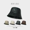 Sombrero de Pescador de Estilo de Diseñador de Nicho con Ala Ancha para Mujer, Sombrero de Cubo Casual Negro de Cuero de PU, Sombrero de Cuero de Otoño e Invierno que Hace que la Cara Parezca Más Pequeña
