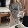 Camiseta de Manga Curta Harajuku Estilo Preguiçoso Estilo de Hong Kong para Mulheres, Versão Coreana Solta, Top Tendência Estilo Ins, Top Tendência Estudante, Camiseta Tendência