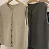 2026 Nuevo Estilo Coreano Moda Cuello en V 100% Lana Botones Redondos Pequeños Sin Mangas Chaleco de Punto Top Adelgazante Holgado para Mujer