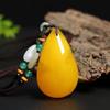 Colgante de Gota de Agua de Cera de Abeja Amarilla, Collar de Cuerda Trenzada de Jade, Colgante de Paz y Seguridad, Cadena para Suéter, Colgante Unisex de Buda Maitreya