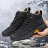 Novas Botas de Neve Superfície de Couro Mais Veludo Espessado Botas Martin Masculinas Sapatos de Montanhismo para Exterior Cano Alto Sapatos de Algodão Quentes de Inverno Sapatos Masculinos