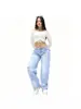 Jeans largos rasgados estilo americano Y2K para mulheres, lavagem degradê, bainha desfiada, calças compridas de corte reto, duas cores, atacado para moda feminina transfronteiriça