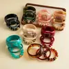 Pulsera Bangle Ovalada Cuadrada de Abalorios Acrílicos Retro Europea y Americana de Tres Piezas Joyería de Mano Exagerada con Personalidad Transfronteriza para Mujeres