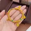 Pulsera enrollada Wei Xue con esmalte dorado y azul quemado Huang Caishen Xiao Pang Fu Pulsera femenina Caishen de cinco vías Guofeng