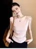 Top de Punto sin Mangas Dulce y Atrevido, Hombros Descubiertos con Lazos, para Mujer, Estilo Coreano de Verano, Petite, Versátil y Elegante