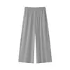Dropshipping Conjunto de Pijama Feminino Soltinho com Calça Capri, Seda Gelada, Gola Redonda, Blocos de Cor, Bolsos, Roupa de Casa com Sutiã Embutido