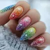 Moda Navideña Estilo Ins Europeo y Americano Uñas Redondas Almendradas Parches de Uñas Artísticas Coloridos 3D Estéreo Relieve Removibles 24