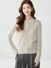Suéter de Gola Polo em Cashmere Puro para Mulheres, Manga Longa, Casual, Emagrecedor, Tricô, Camada Base de Temperamento para o Dia a Dia