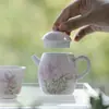 Tetera de Cerámica Pintada a Mano Estilo Dinastías Tang y Song con Filtro en Forma de Bola, Color Bajo Esmalte y Delicados Patrones Rosas para Uso Doméstico
