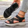 Comercio exterior europeo y americano talla grande 2026 otoño nuevo sandalias de suela gruesa para mujer con correas de velcro, tejidas, cómodas, transpirables, zapatos casuales para mujer