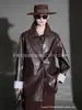 Moda de Primavera y Otoño Chaqueta Corta de Piel de Oveja Estilo Francés, Nuevo Estilo de Otoño, Chaqueta Casual Retro de Cuero Genuino para Mujer