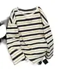 Camiseta Casual Listrada Color Block de Caimento Solto para Estudantes, Top Tendência de Manga Longa com Gola Redonda, Primavera 2026