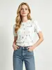 Top de punto de manga corta con estampado Primavera Verano para mujer Cuello redondo Estampado corto Capa base de seda helada Top de fábrica de origen Venta al por mayor