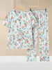 Conjunto de pijama de algodón puro para mujeres de mediana edad y mayores, cárdigan de verano holgado de manga corta para casa, atuendo de verano de algodón para abuela