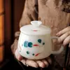 Taza separadora de té pintada a mano con engobe, taza estilo chino para uso doméstico y de oficina, con tapa y filtro, para preparación personal de té