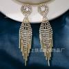 Pendientes largos y elegantes con borlas incrustadas de diamantes Super Flash de personalidad europea y americana, pendientes elegantes y versátiles, pendientes de celebridades de Internet.