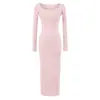 Vestido de punto sexy estilo coreano, ajustado, de manga larga, con cuello en U, chic, simple, estilo americano, con un diseño bodycon elegante y a la moda