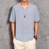 Camiseta masculina de algodão e linho estilo chinês, camiseta solta de verão Hanfu de manga curta, camiseta antiga de linho retrô estilo chinês