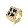 Anillo cuadrado de acero y titanio con cruz de diamantes, estilo hip hop europeo y americano transfronterizo para hombre, joyería personalizada de hip hop para la mano.