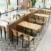 Mesa y Silla para Comedor Escolar Restaurante Combinación Barra de Hot Pot Barbacoa Tienda de Fideos Picantes Snacks Comida Rápida Tienda de Té con Leche Mesa de Madera Maciza