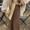 Saia de Malha de Caxemira Petite 150 para Mulheres no Outono e Inverno, Cobre o Quadril, Aparência Emagrecedora, Saia Midi de Cintura Alta em Linha A XG, Mais Alta