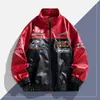 Jaqueta de Motocicleta High Street Bordada com Bordado Duplo no Peito e nos Braços, Design de Punho Abotoado, Fibra de Poliéster, Preto e Branco