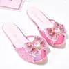 Zapatos de princesa Aisha para verano de niña, pantuflas de tacón alto, sandalias infantiles de dibujos animados versátiles, zapatillas de casa para niños con pedrería
