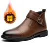 Botines de tobillo para hombre de talla grande de cuero genuino transfronterizos, Botas de cuero de caña media con punta redonda, formales de negocios, Botas estilo Martin con hebilla, estilo británico