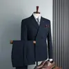 Traje de Doble Botonadura Traje Hombres Formal Moda Británica Dos Piezas Negocios Casual Traje Hombres Vestido de Boda