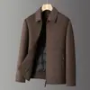 Jaqueta dupla face de lã masculina para outono e inverno, business casual, colete de plumas removível, gola de lapela, casaco de lã com zíper