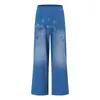 Calça comprida casual masculina com estampa de estrela e letra pintada com spray, estilo hip-hop, desgastada, corte solto, perna reta, esportiva e moderna