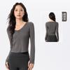 Chamarra de Yoga para Mujer Exterior Color Nude Aspecto Adelgazante Deportiva Manga Larga Cuello en V para Correr Aeróbicos Cremallera Top de Fitness