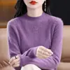 [Diretamente do Fabricante] Suéter Feminino Gola Alta Meia Cor Sólida Outono e Inverno Novo Jacquard Versátil Solto Tricô Camisa Base
